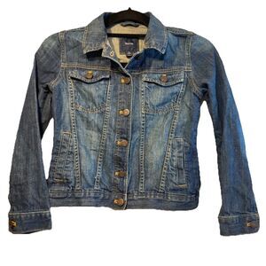 Gap Kids Jean Jacket Girls Size Medium Snap Button Up Long Sleeve Blue Denim